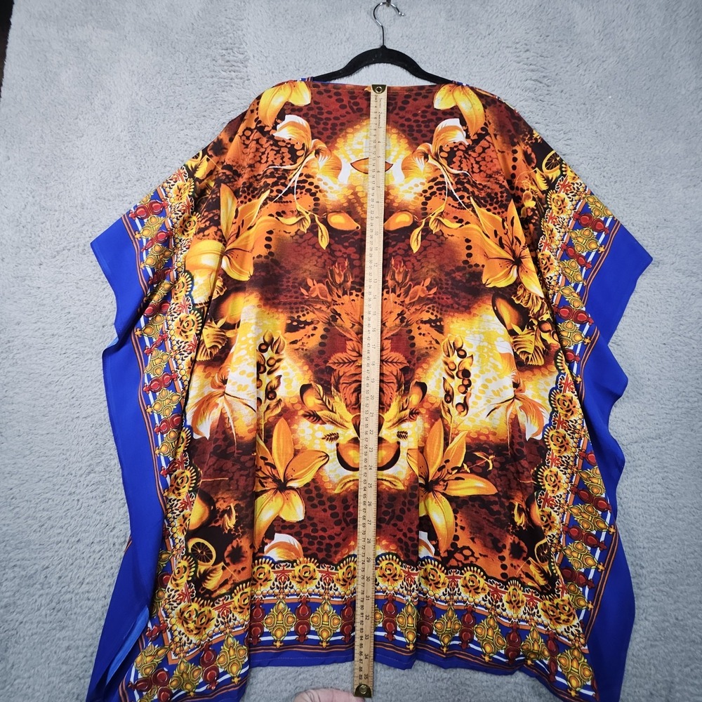 Vtg Poncho Kimono Top Womens OSFM Floral Hawaiian Cruise Beaded‎ Resort Kafton - Picture 8 of 10